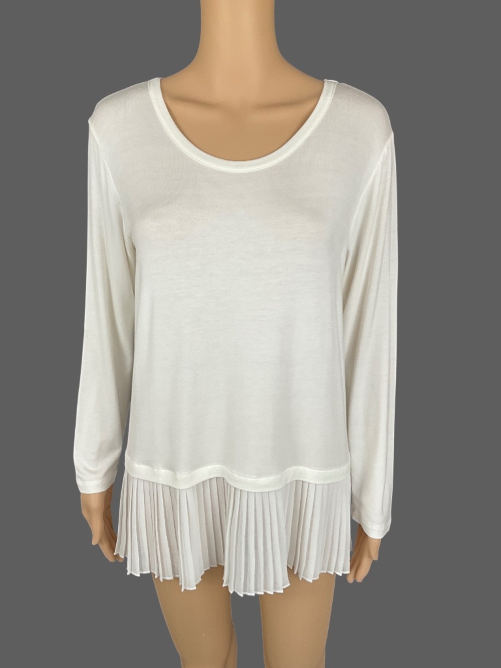 Ivory Knit Pleated Trim Long Sleeve Top Pebble and Stone Size L